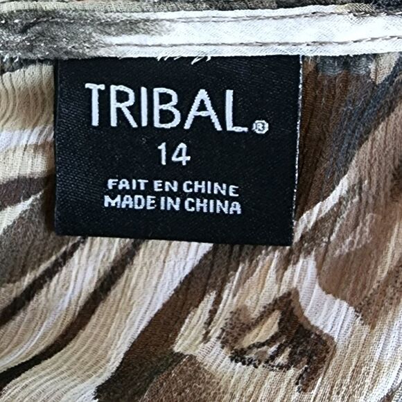 Tribal Women’s Sheer Black Green Ruffled Neckline Blouse Top Long Sleeve Size 14 - Picture 8 of 9